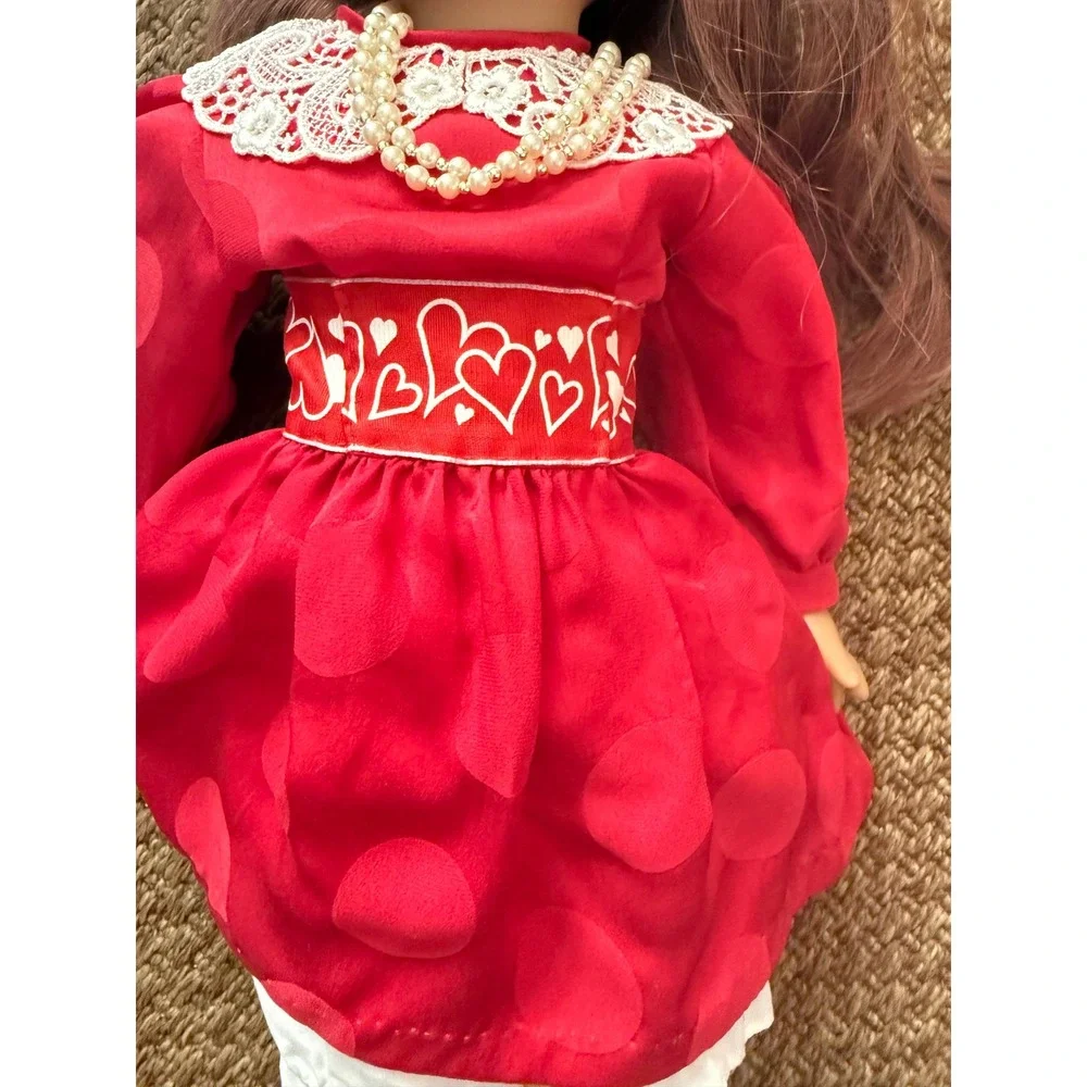 Vintage Wernicke German Doll Red Lace Heart‎ Dress Echt Leder Shoes Brown Hair